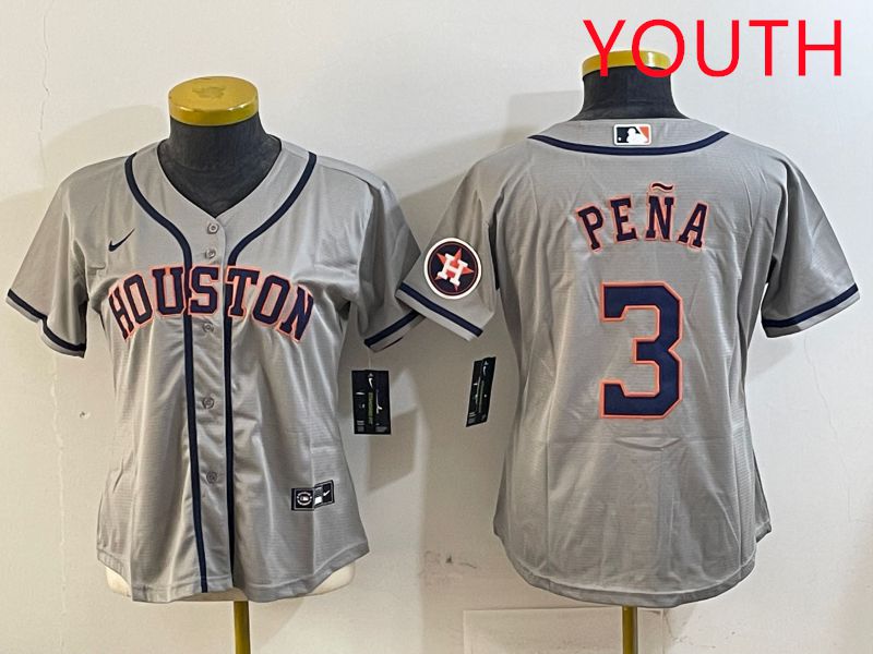 Youth Houston Astros #3 Pena Grey Game 2025 Nike MLB Jersey style 1->youth mlb jersey->Youth Jersey